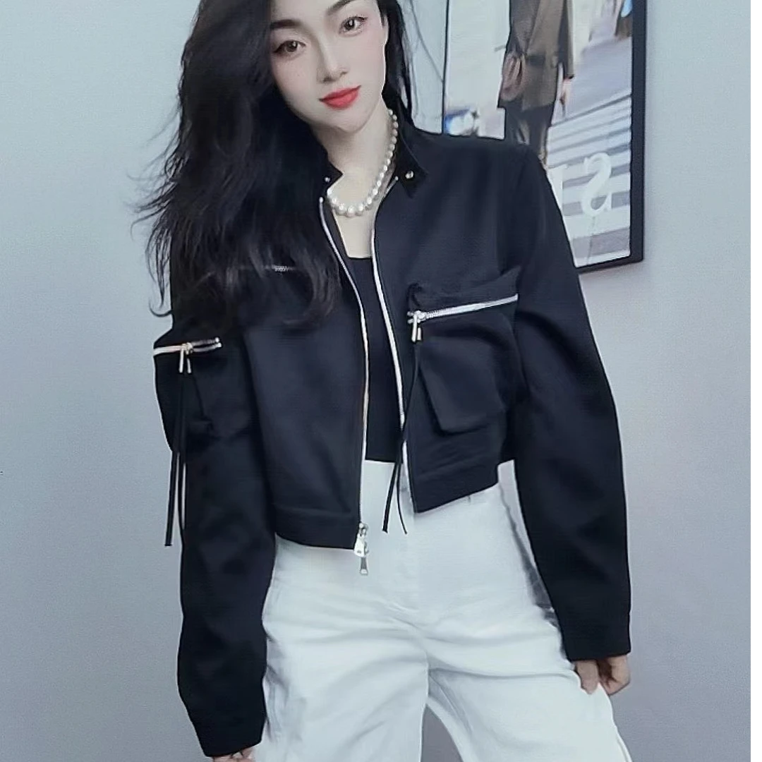 《谢小妹》小众设计春季时尚百搭拉链口袋短款夹克外套