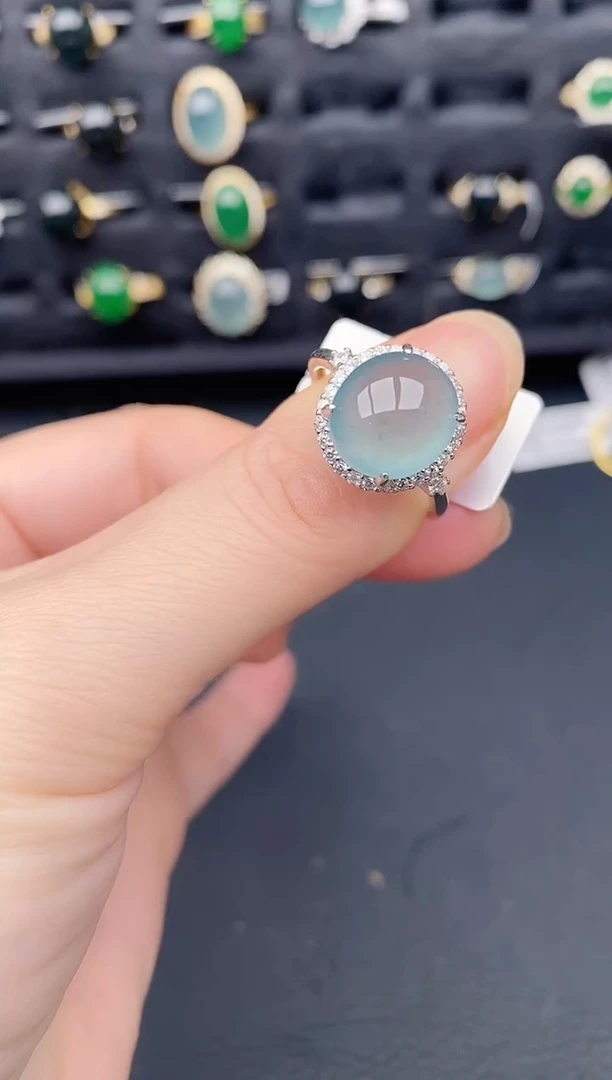 银S925镶嵌戒指翡翠天然a货翡翠90