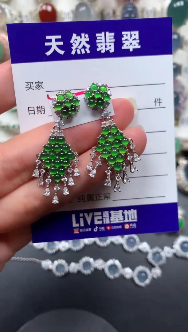 银S925镶嵌翡翠耳饰113
