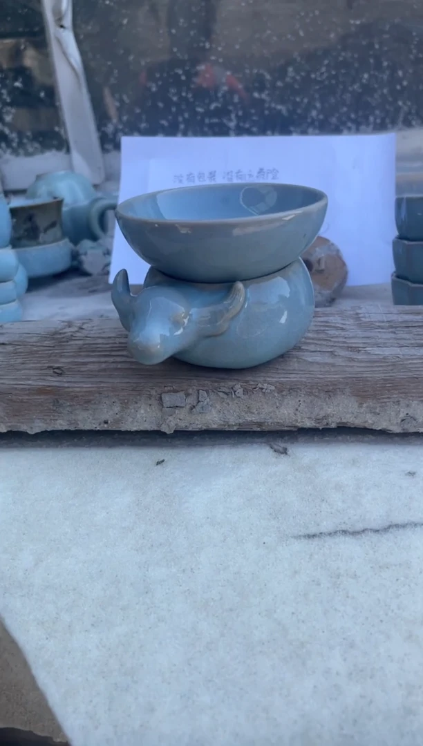 卧牛茶漏 天青 微瑕 朱家汝窑款