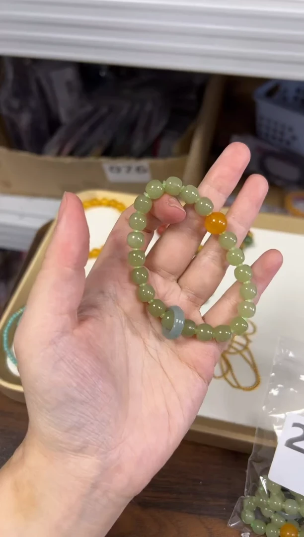 未镶嵌手链和田玉和田玉黄口桶珠蜜蜡跑环款手链[2129]