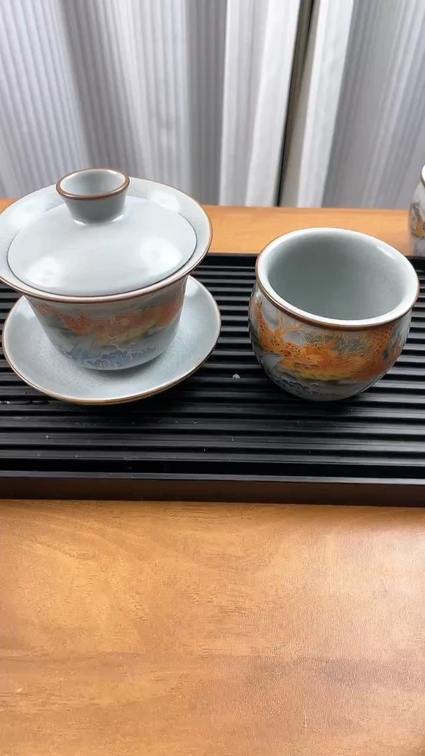 【闪购商品】瓷片福缘堂茶具甄选-祥龙盖碗带主人杯