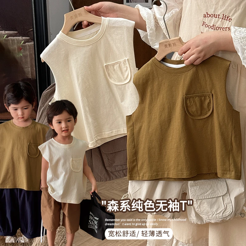 《夏上新》吼百搭~韩版清凉背心森系LZ183洋气口袋无袖棉质