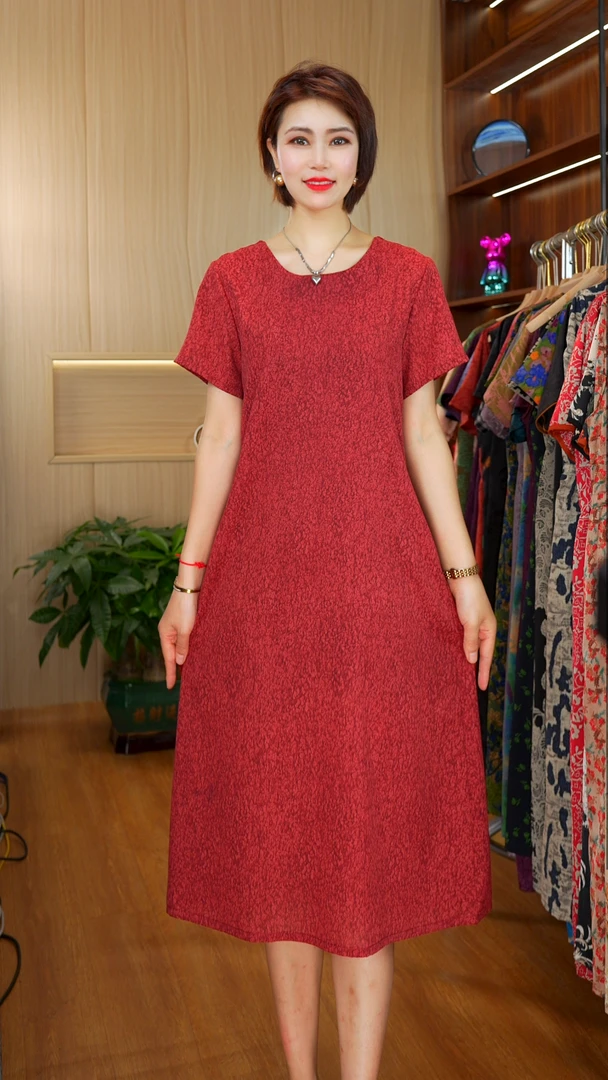 A-25416时尚宽松连衣裙圆领红星点点