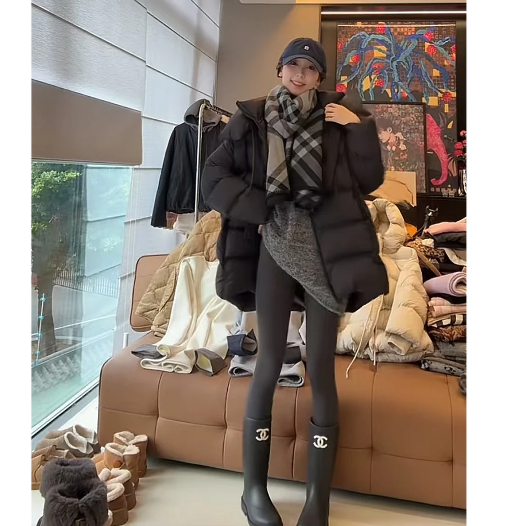 徐靖靖【飘带泡芙】2412158连帽飘带设计洋气中长款时尚羽绒服