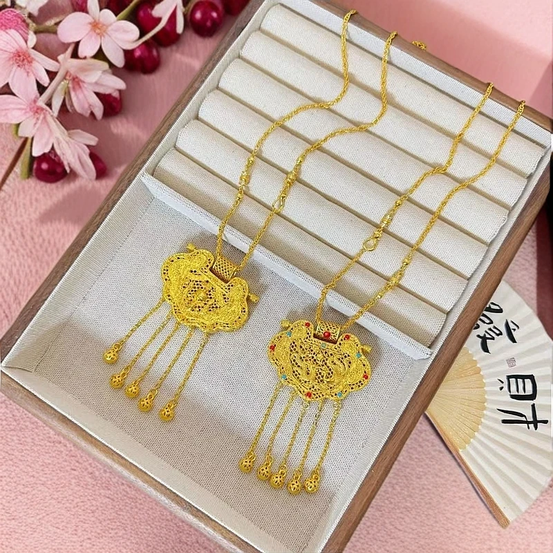 合金吊坠 【天子门生】花丝流苏龙凤锁包项链