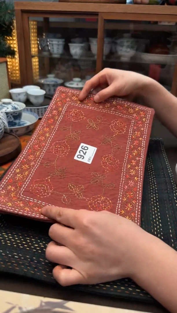 【闪购商品】织绣Cici手作刺子绣植物染柿染茶席-926