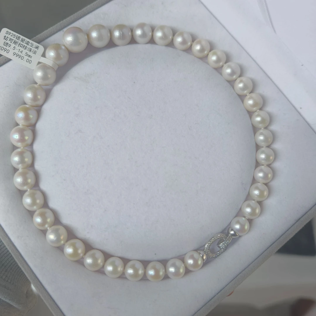 【蚌农涛哥】S925银爱迪生满钻可掰扣珍珠项链9.5-14.5mm
