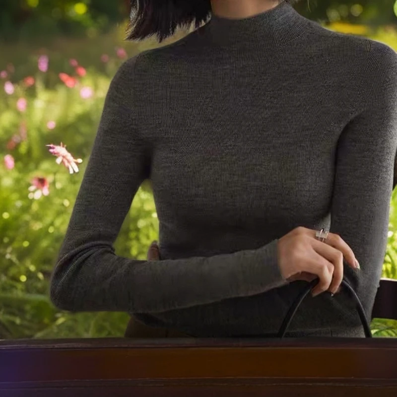 法式半高领打底衣时尚长袖高领内搭衫秋冬