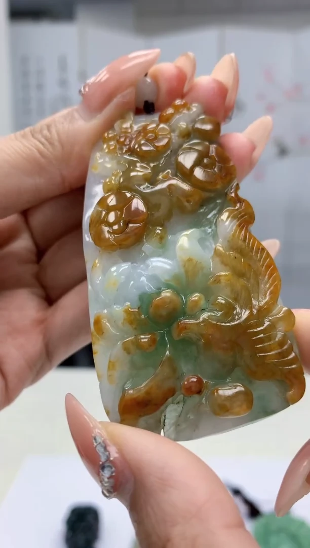 【闪购商品】定制翡翠未镶嵌5060MM-毛货挂件36