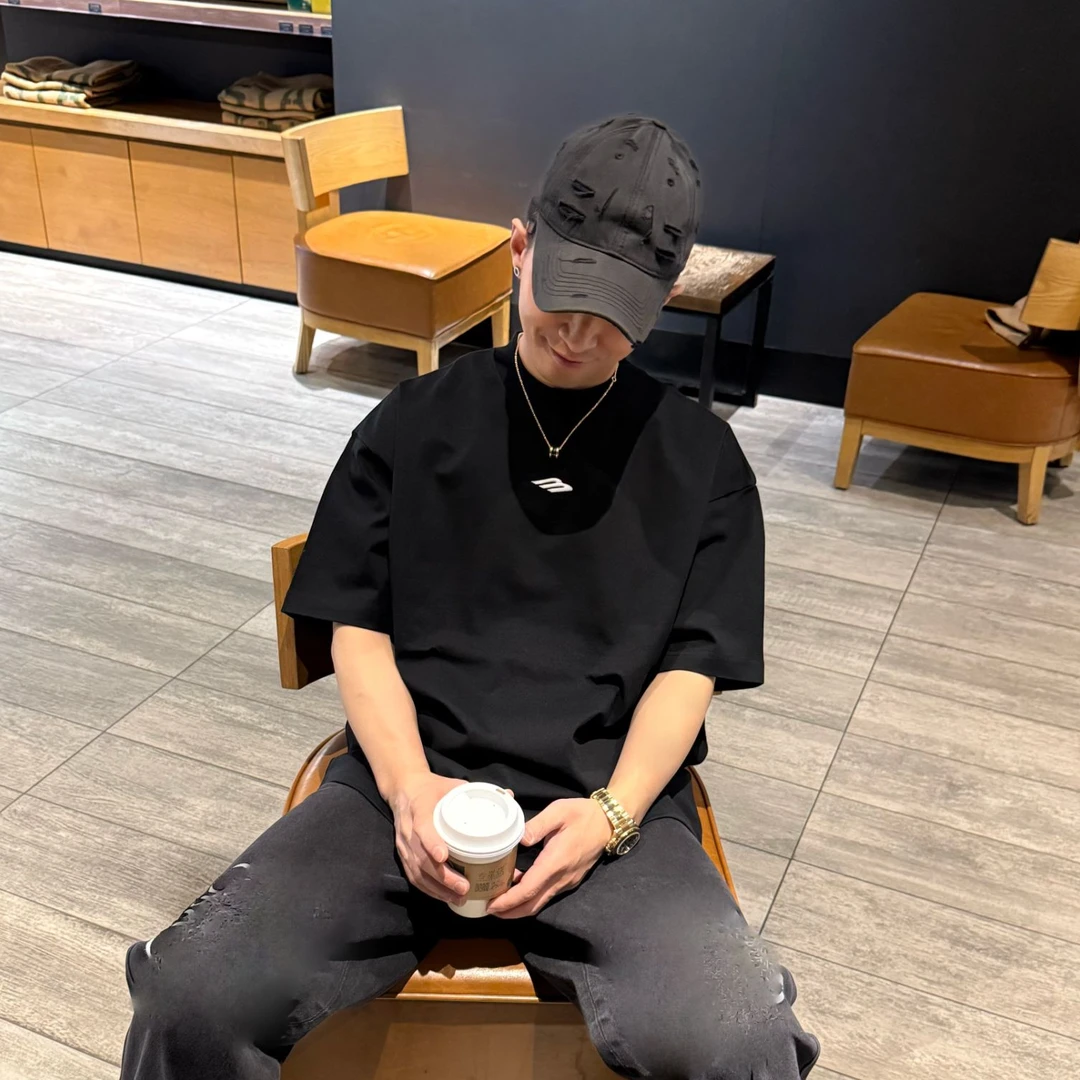 简约【大E刺绣T恤】男女同款D28138