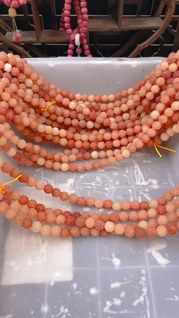 【闪购商品】菩提根/象牙果把件粉色莲花一条114颗