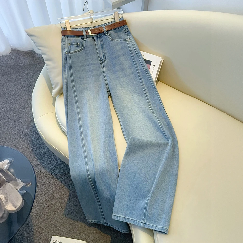 时尚高腰宽松垂感显瘦阔腿牛仔裤女2025秋冬新款百搭休闲直筒裤子