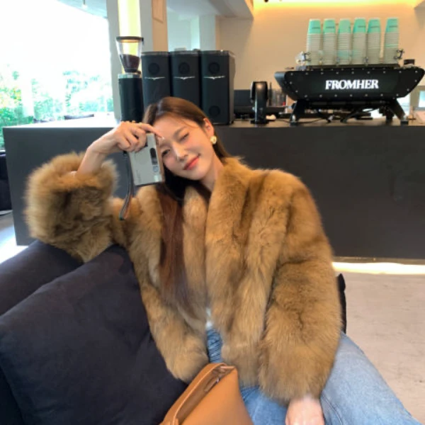 托卡毛毛外套女秋冬款韩版气质百搭V领毛茸茸上衣防寒33587#