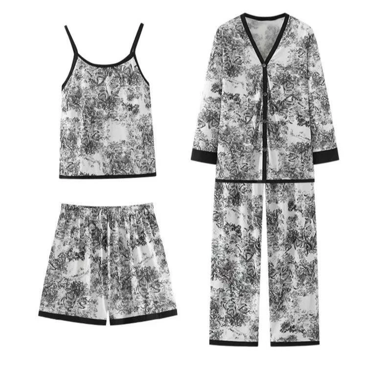 时尚居家慵懒水墨画四件套气质长袖女士