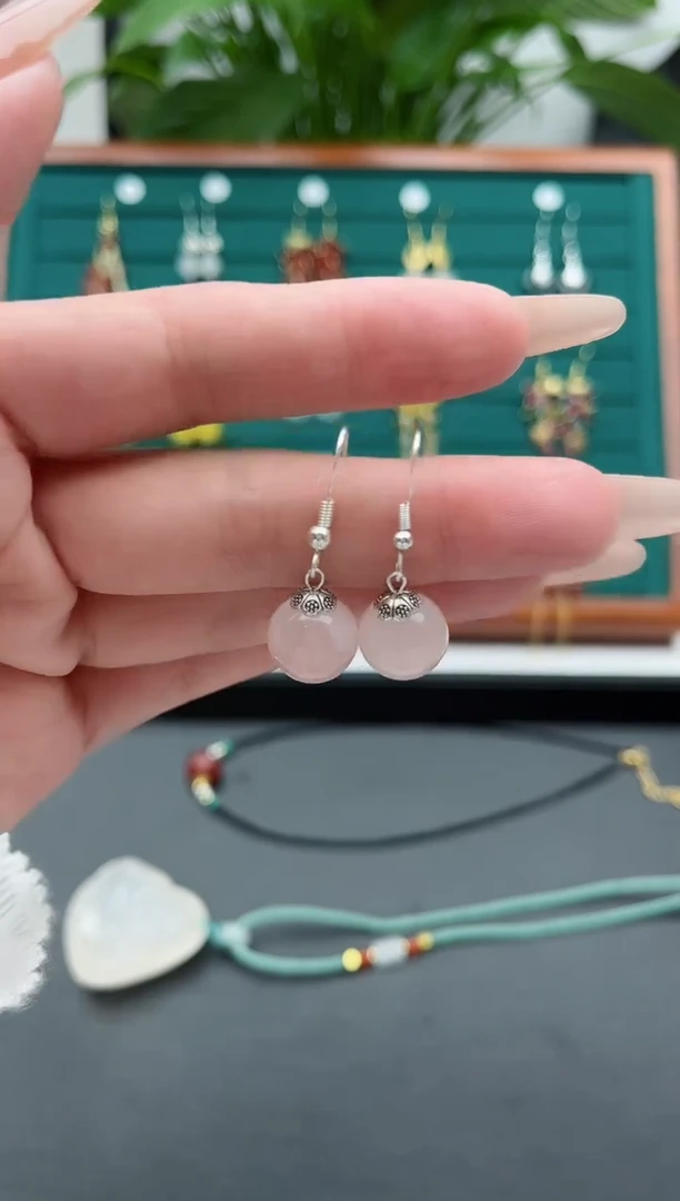 【闪购商品】水晶耳饰银S925镶嵌1102粉水晶