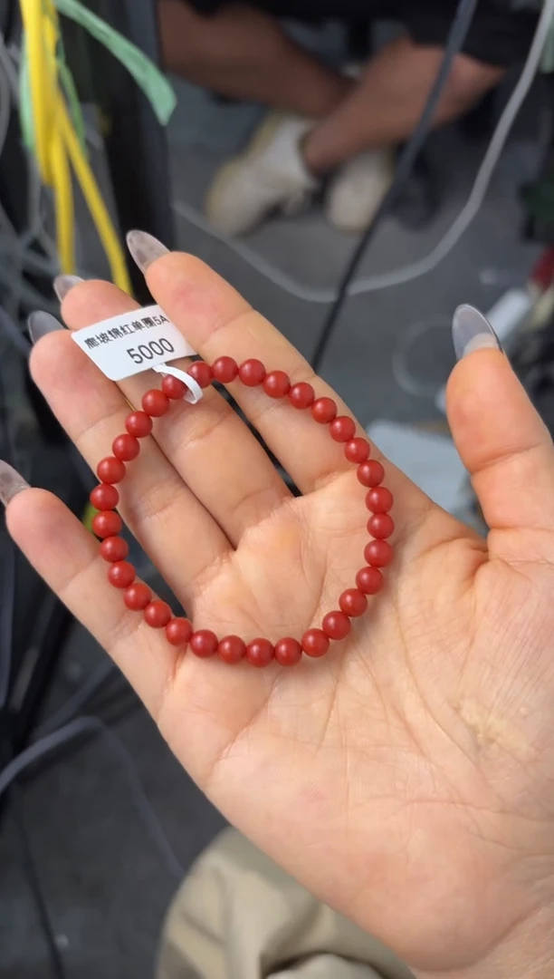 南红玛瑙手串未镶嵌原矿无优化廊坡锦红4-5mm单圈