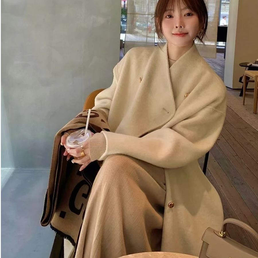 双面羊毛100高支中长款小个子慵懒宽松气质秋冬保暖加厚外套女