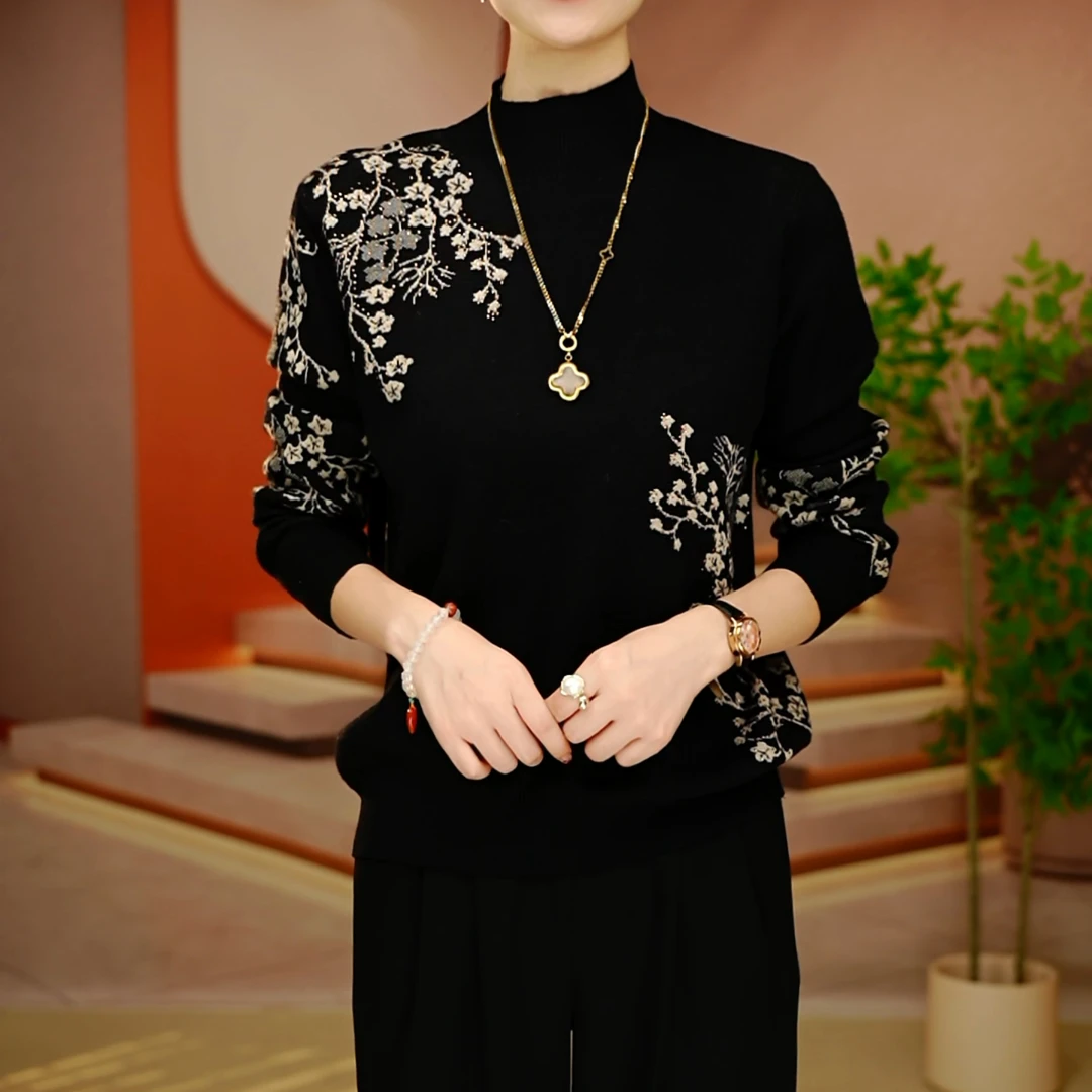 D251255-秋冬新款抗起球针织羊毛衫减龄洋气宽松女士气质时尚