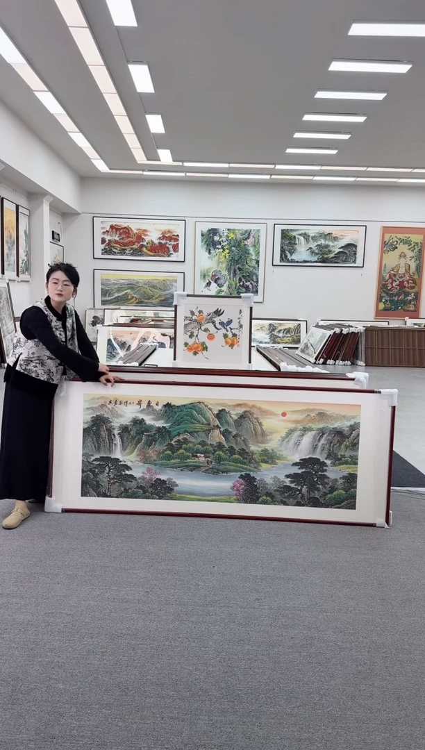 国画手绘   旭日东升  219*88