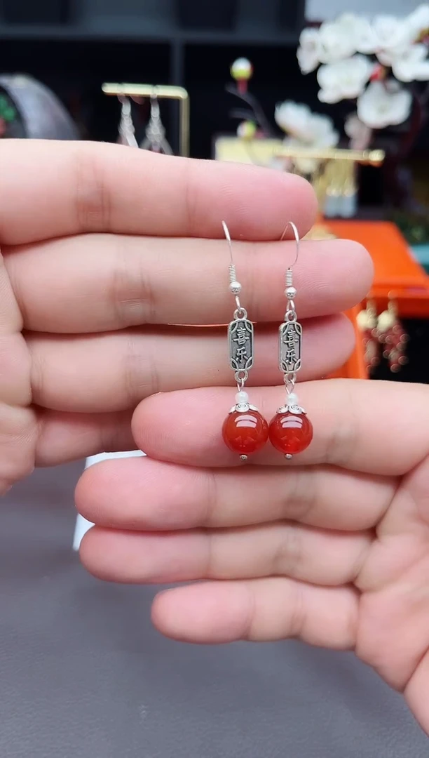 玛瑙/玉髓耳饰银S925镶嵌730000