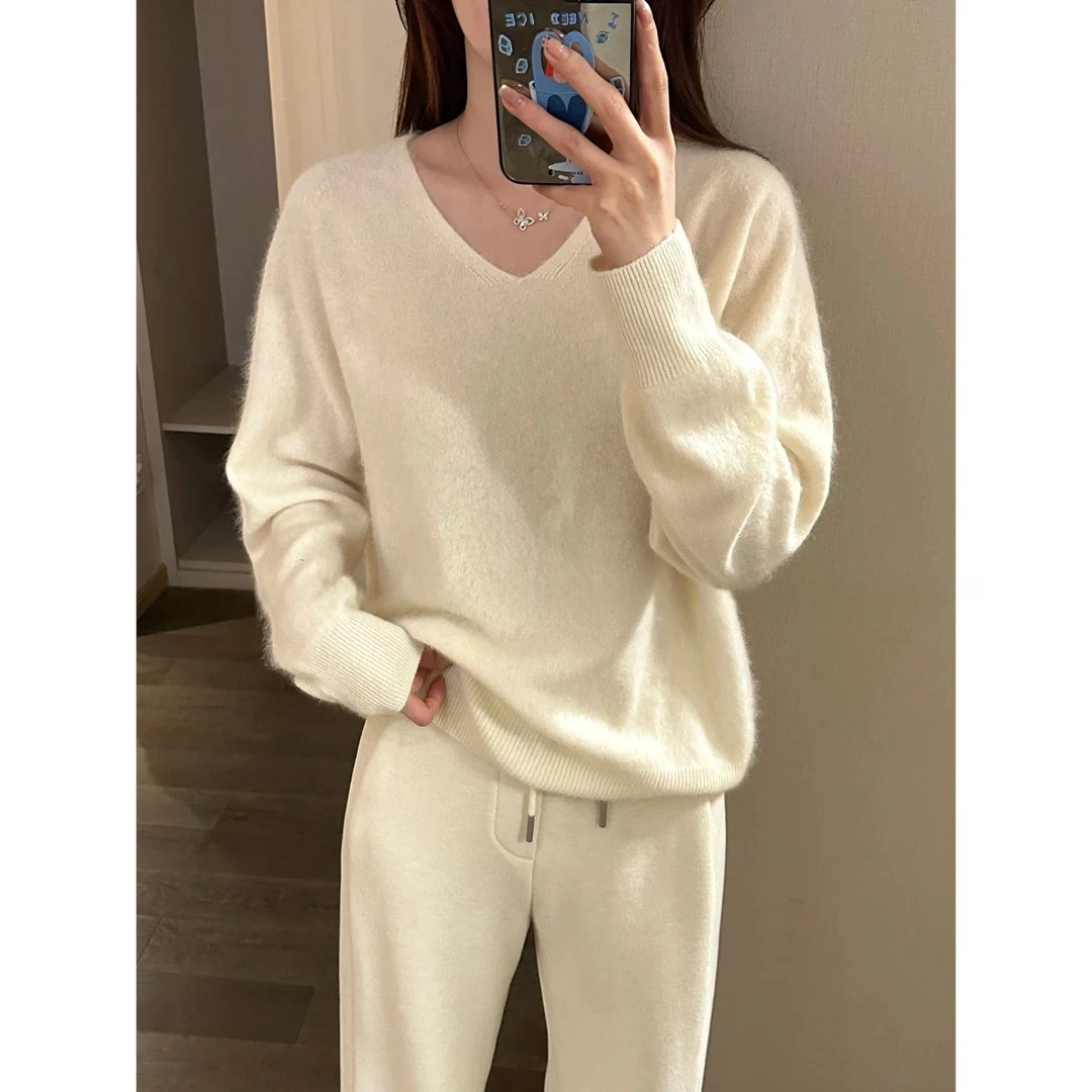 霜降~拉毛蓬松云柔无缝V领毛衣