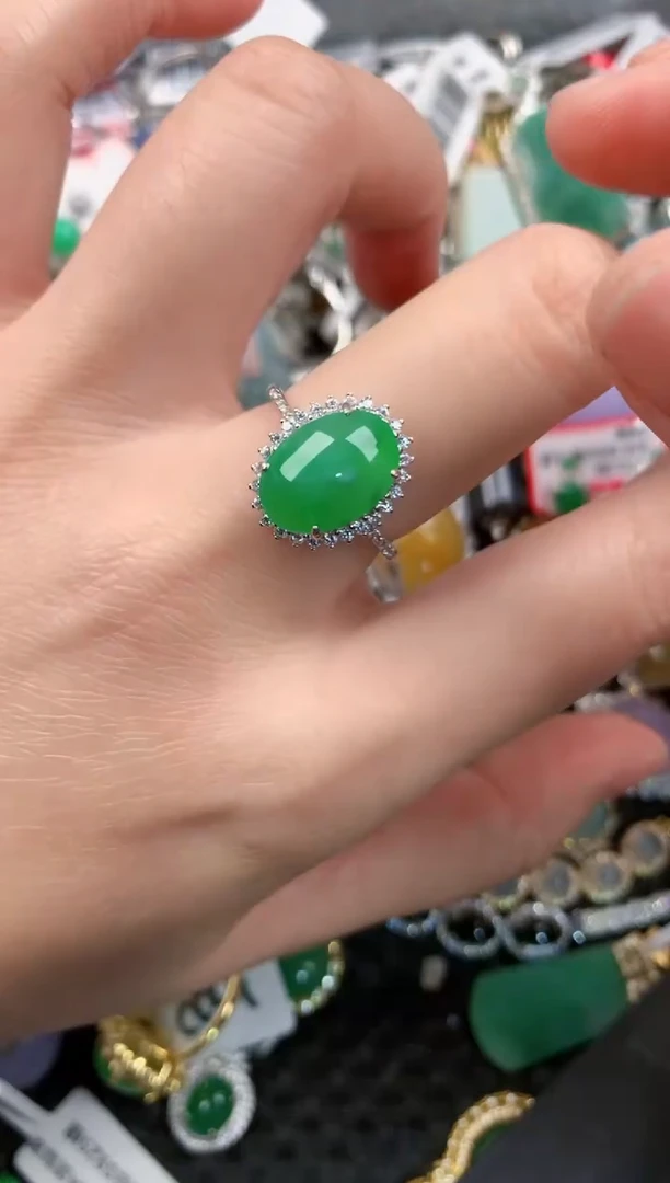 银S925镶嵌戒指翡翠666     4