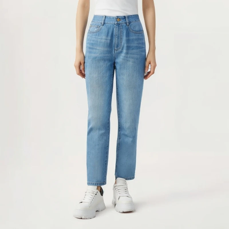 阿玛施AMASS四季款牛仔显瘦百搭时尚直筒简约休闲裤法棒裤5100466