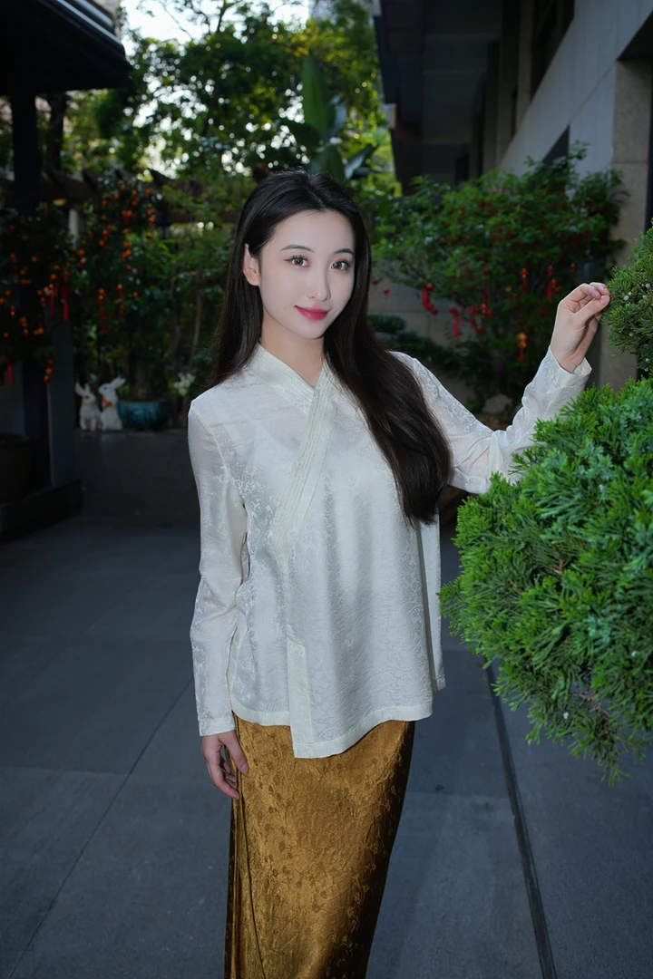 蓝大【千丈白】桑蚕丝上衣7042