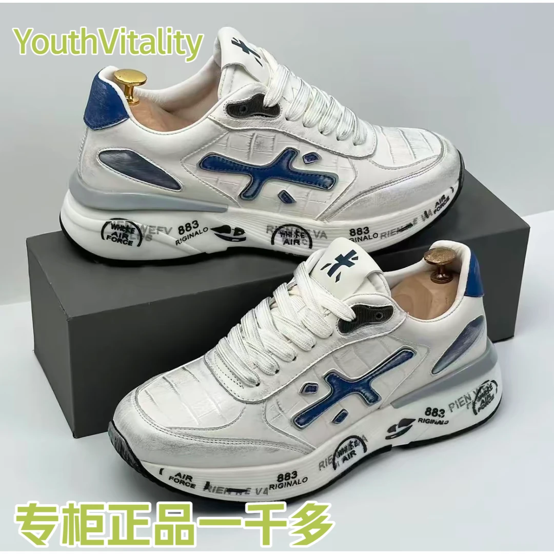 Youth Vitality真皮米字板鞋牛皮透气擦色做旧低帮时尚休闲鞋百搭