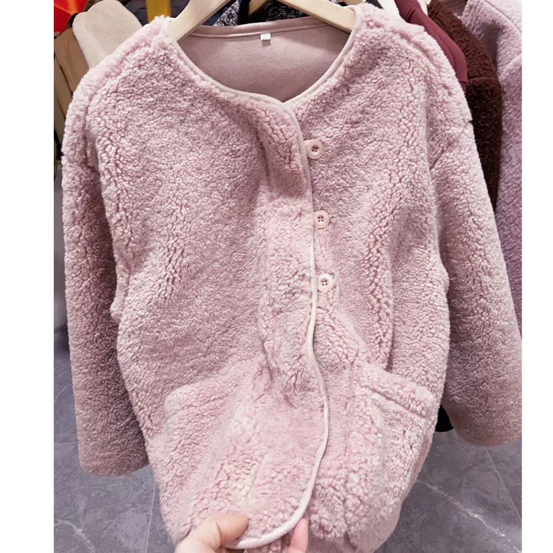 Y531粉三粒扣毛绒开衫外套798