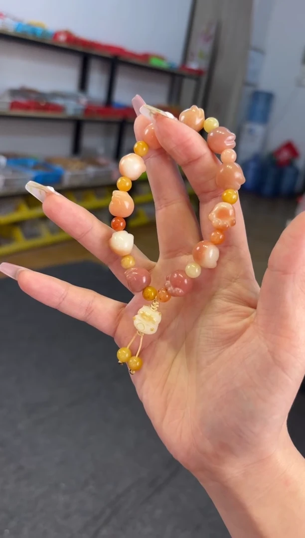 【闪购商品】菩提根/象牙果吊坠14粉猫爪金丝玉设计款单圈手持