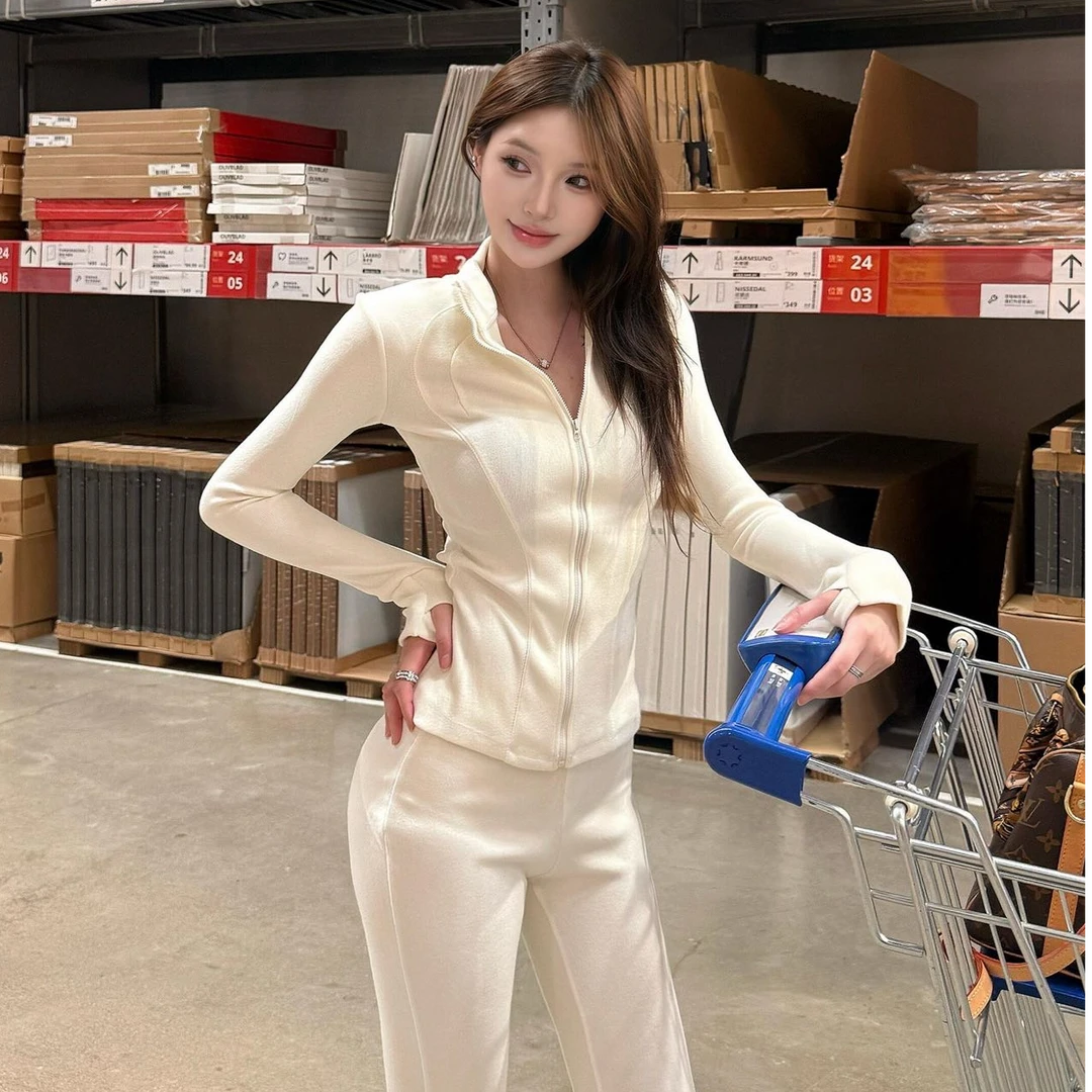 显瘦网红运动休闲运动套装长袖修身2025秋季新款时尚套装百搭气质