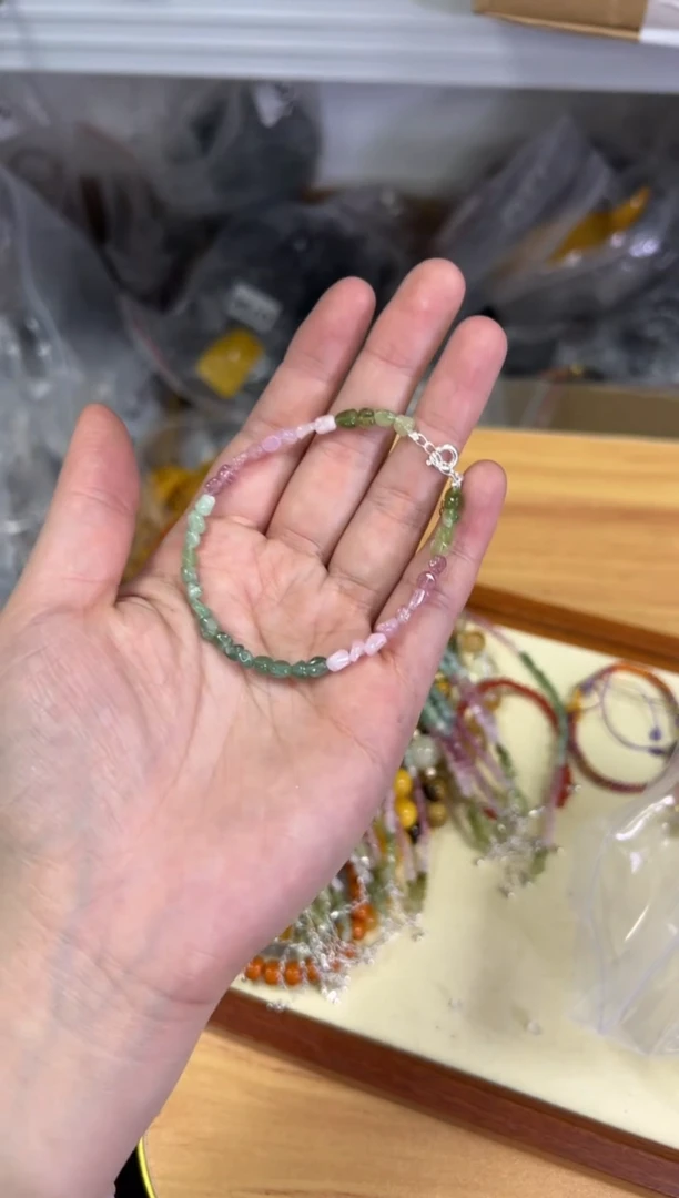 【闪购商品】碧玺手链未镶嵌彩虹碧玺原石随行珠手链[0636]