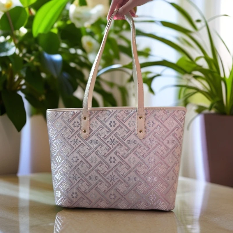 2025流行女包壮锦银紫色织锦大号托特简约风单肩百搭气质女包送礼