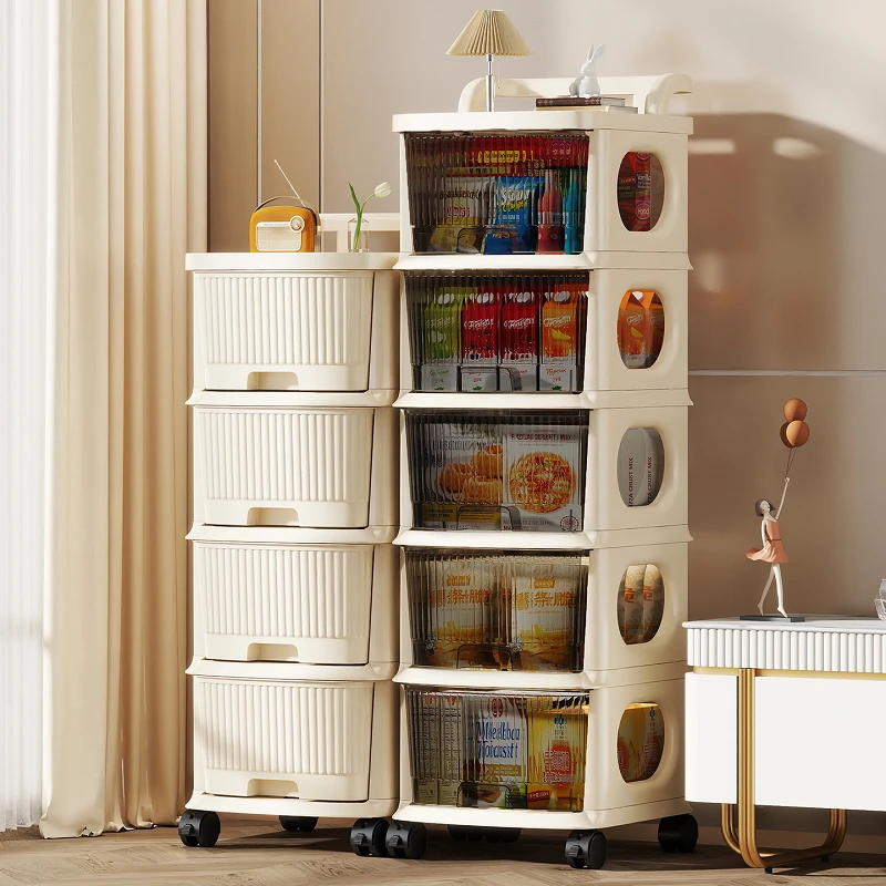 家用零食置物架小推车落地抽屉式收纳架子多层婴儿玩具杂物储物柜