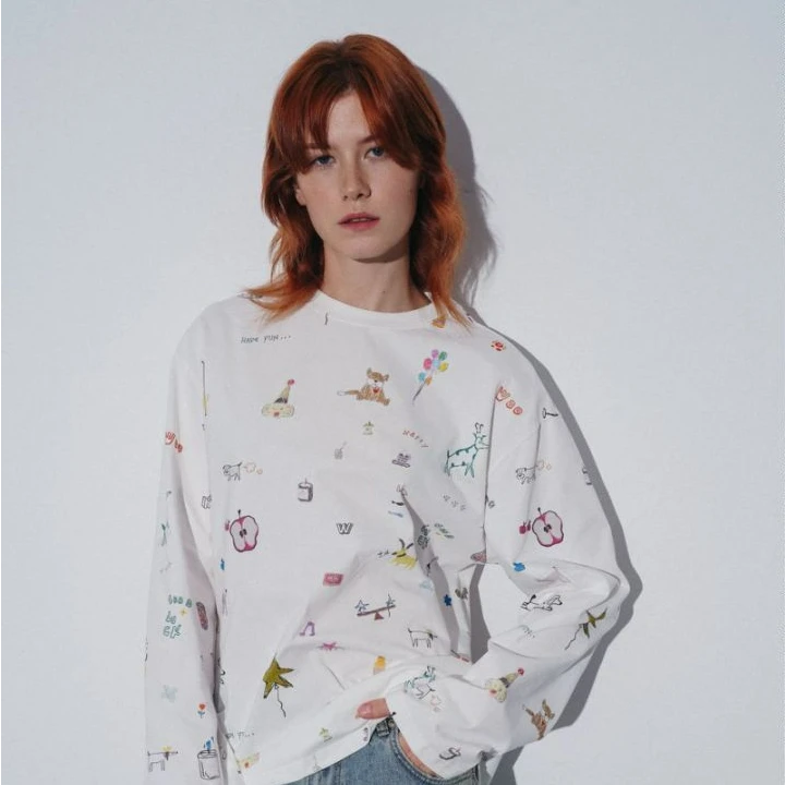 【LABER THREE X THE ENES】小狗涂鸦印花长袖T