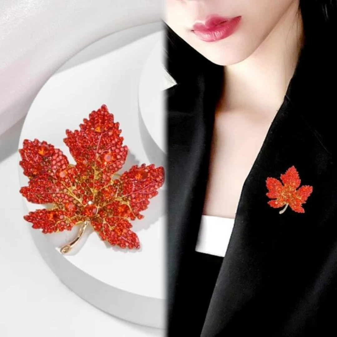 铜合金合成锆石胸针 【88521】过年红色枫叶胸针百搭简约闺蜜过年款