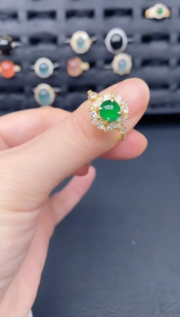 银S925镶嵌戒指翡翠天然a货翡翠138