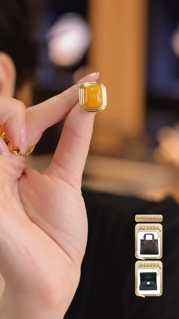 银S925镀金镶嵌琥珀耳饰蜜蜡耳钉ES1146