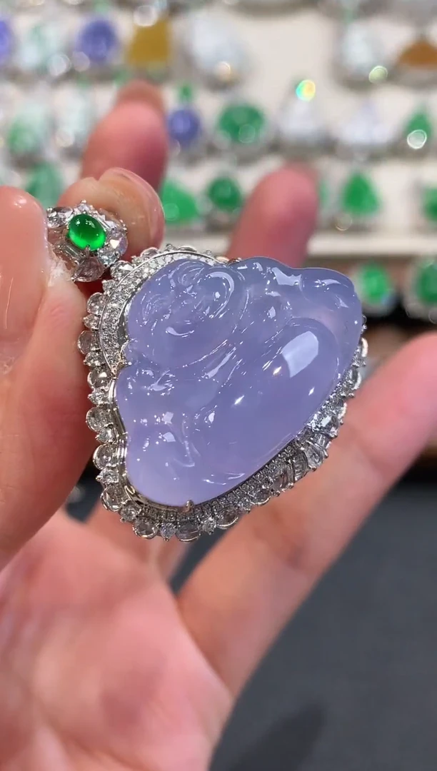 吊坠(不含链)18K金镶嵌翡翠?****0a147紫货有色差