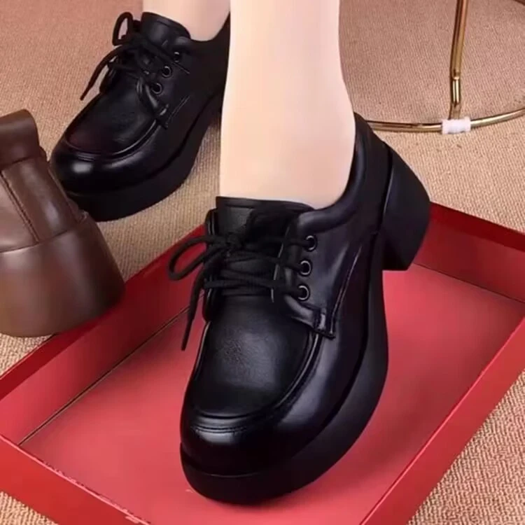 1.系带女鞋皮鞋乐福鞋百搭复古厚底英伦风春秋时尚休闲软底春季