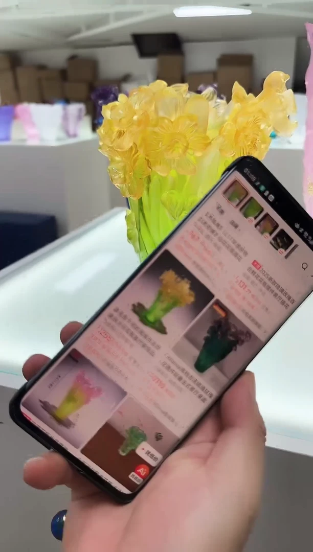 手工艺品琉璃简****馆水仙花黄绿色