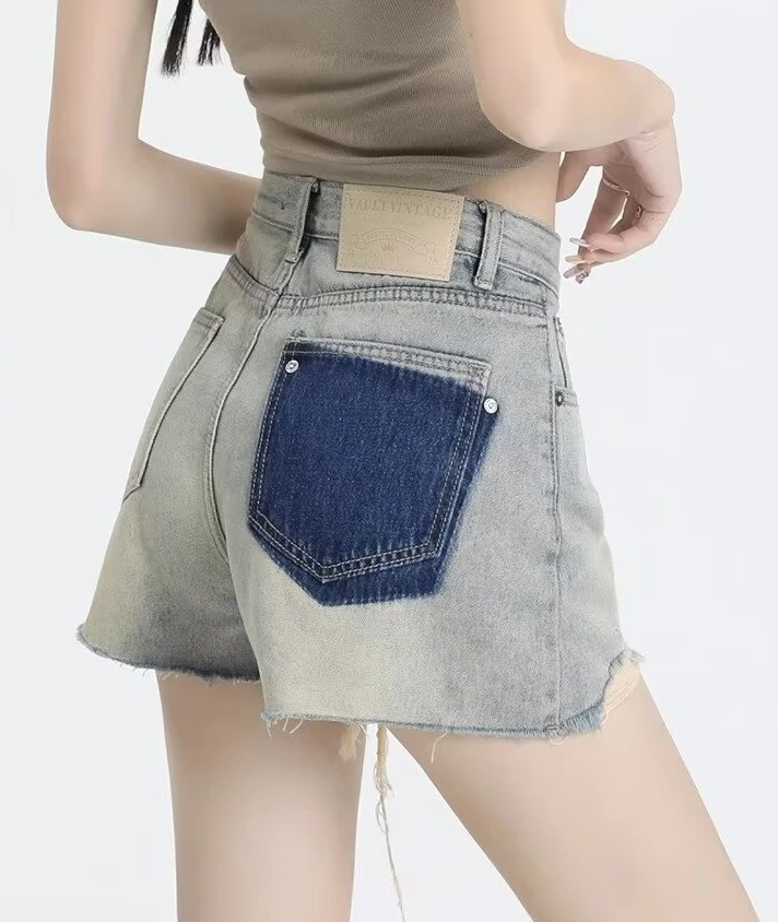 短裤显瘦牛仔热裤彩色高腰牛仔短裤高腰裤子不规则时尚百搭薄款