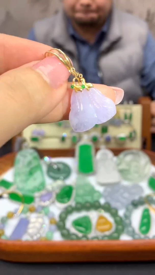 【闪购商品】翡翠耳饰18K金镶嵌12-天然翡翠