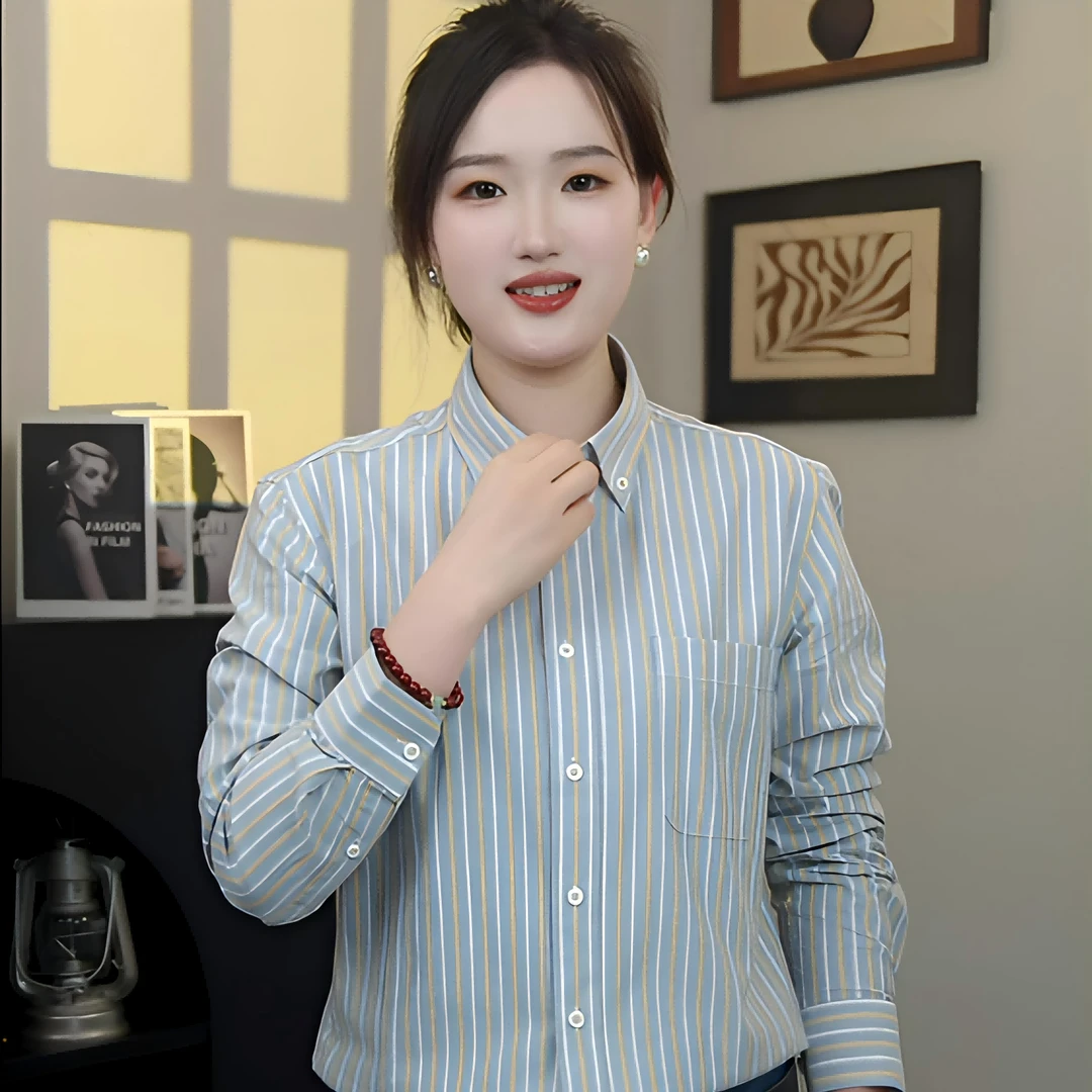 【可选加绒】100%纯棉牛津纺男士长袖衬衫条纹商务款式休闲衬衣