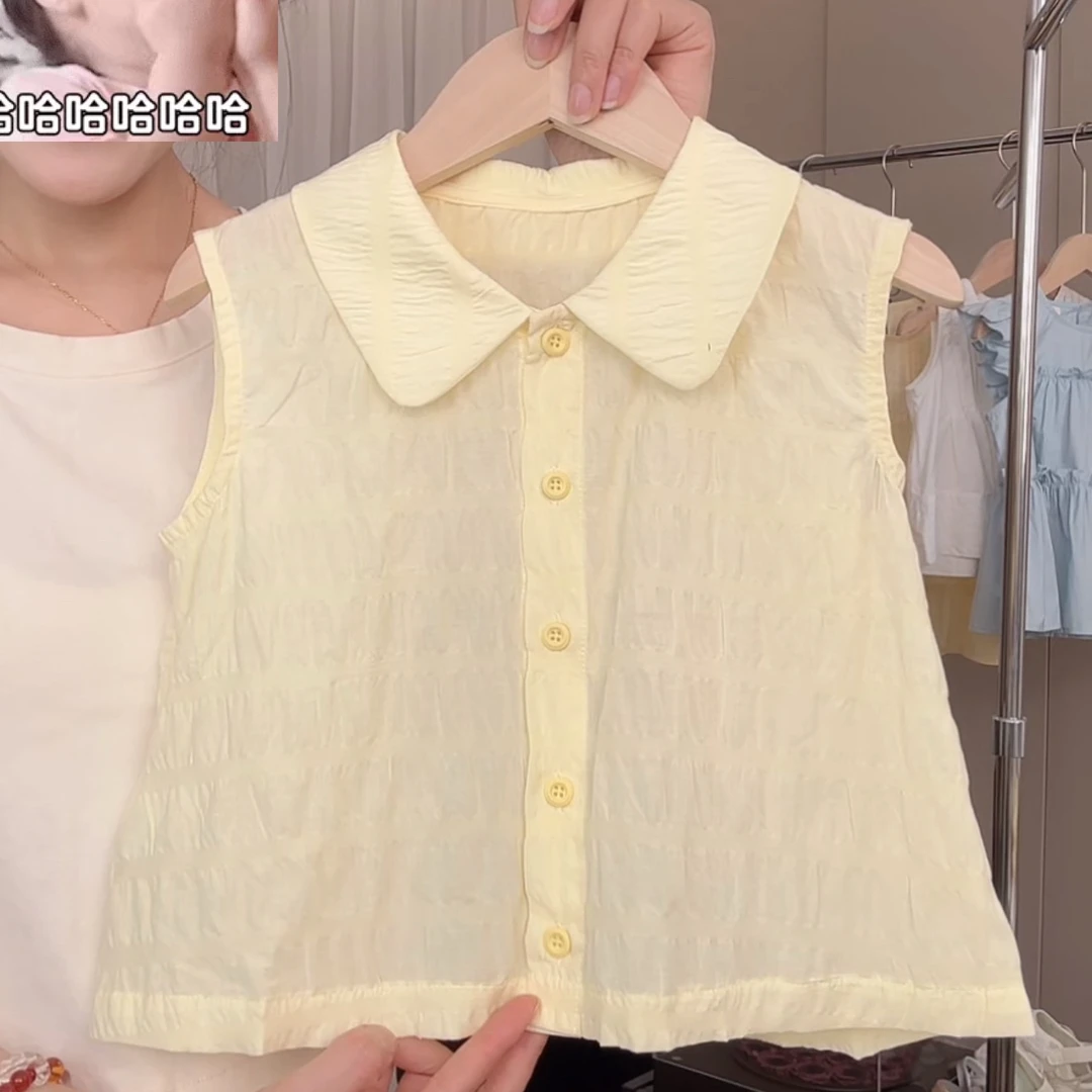 【现货在仓】花小花女童甜美夏季洋气无袖薄款百搭纯色韩系上衣