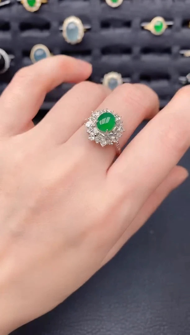 银S925镶嵌戒指翡翠天然a货翡翠149