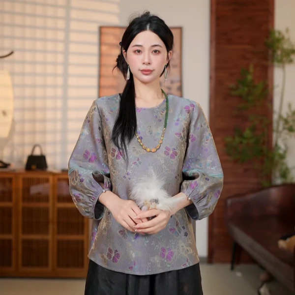 李 新中式国风 2025年新款 时尚百搭 紫色蜀锦上衣 100525