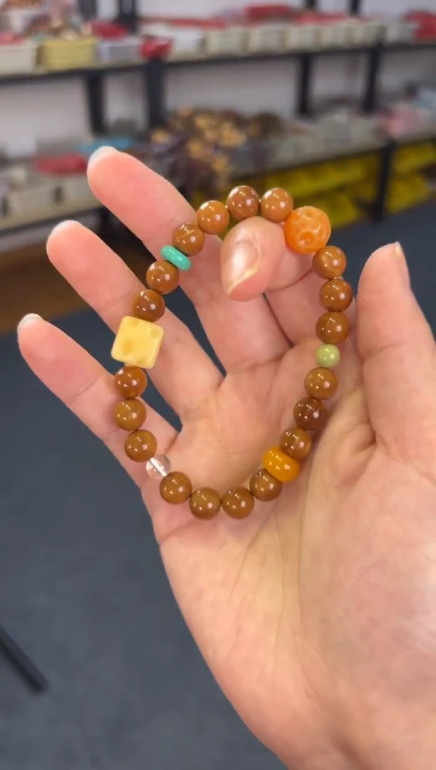 合金石英质玉（黄龙玉）手链库克圆珠黄龙玉设计款